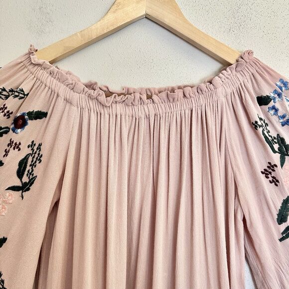 Altar'd State Women's Dusty Rose Gauze Dress Embroidered Off Shoulder Small - Picture 6 of 13